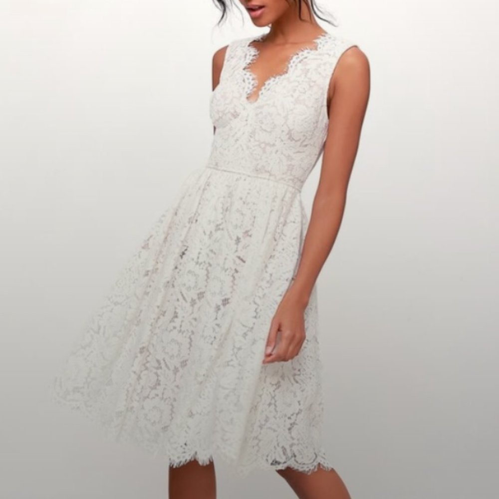 Love Swept White Lace Midi Skater Dress from Lulus